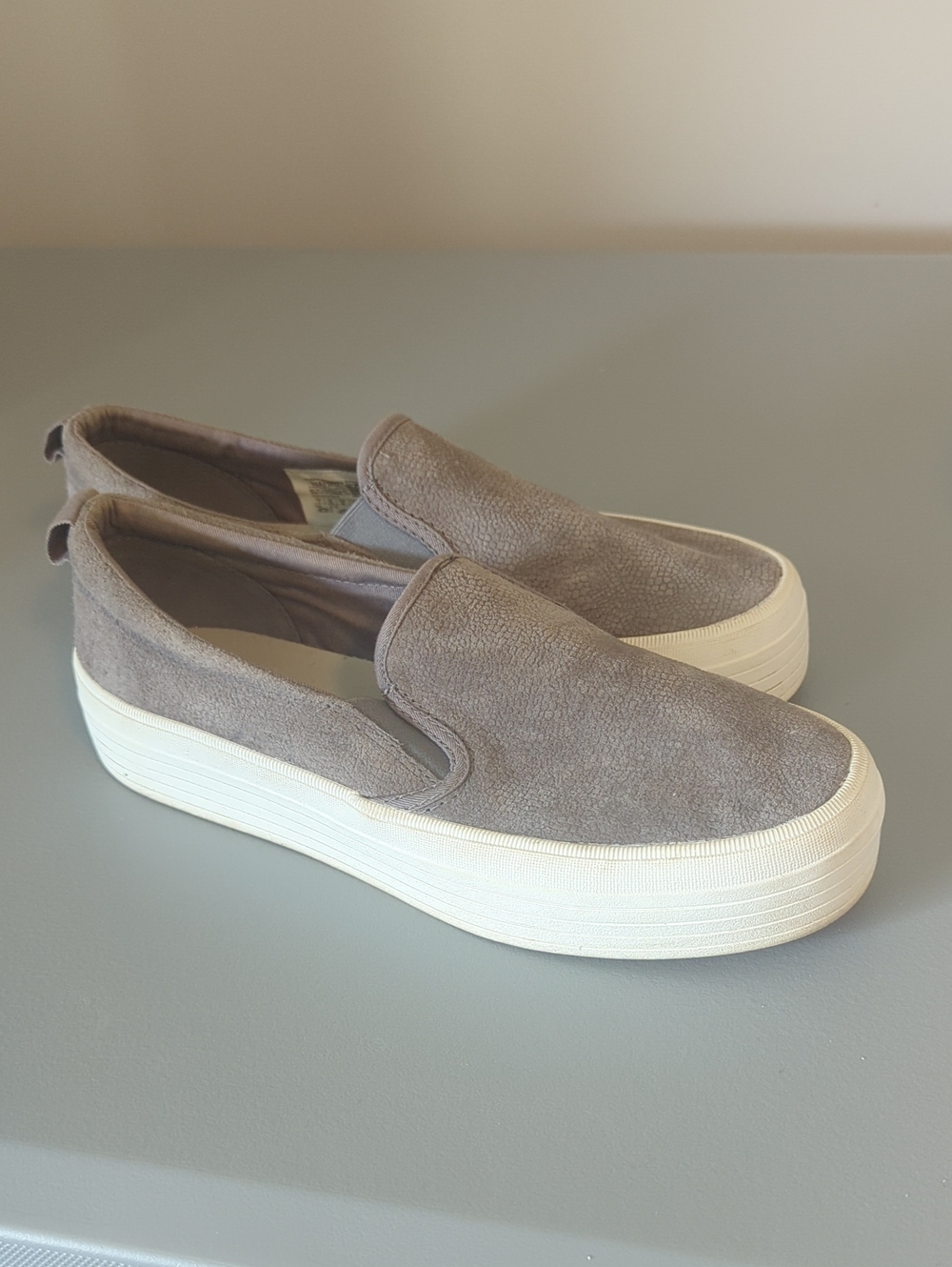 Sperry Taupe Suede Slip-On Platform Sneakers/Boat Shoes